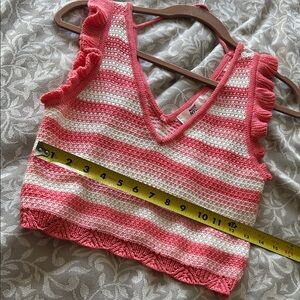 Coral and White Striped Knit Crop Top